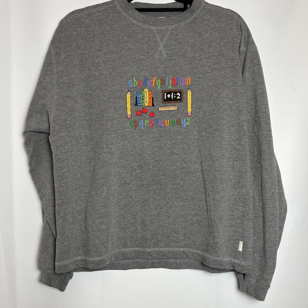 Teacher Hand Embroidered Cross Stitch Jansport XL Gray‎ Crewneck Sweatshirt ABC